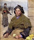 Sir George Clausen Famous Paintings - Flora, The Gypsy Flower Seller